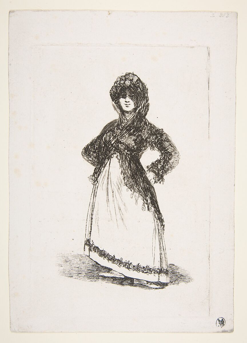 A Maja standing with hands on her hips, Probably after Goya (Francisco de Goya y Lucientes) (Spanish, Fuendetodos 1746–1828 Bordeaux), Etching, drypoint 