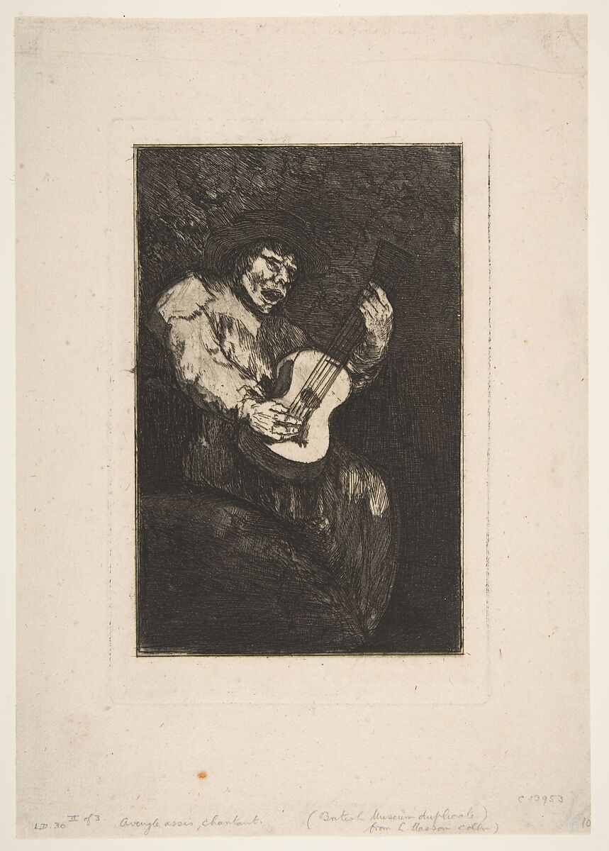 Blind Singer, Goya (Francisco de Goya y Lucientes) (Spanish, Fuendetodos 1746–1828 Bordeaux), Etching, aquatint, drypoint, burin on laid paper 