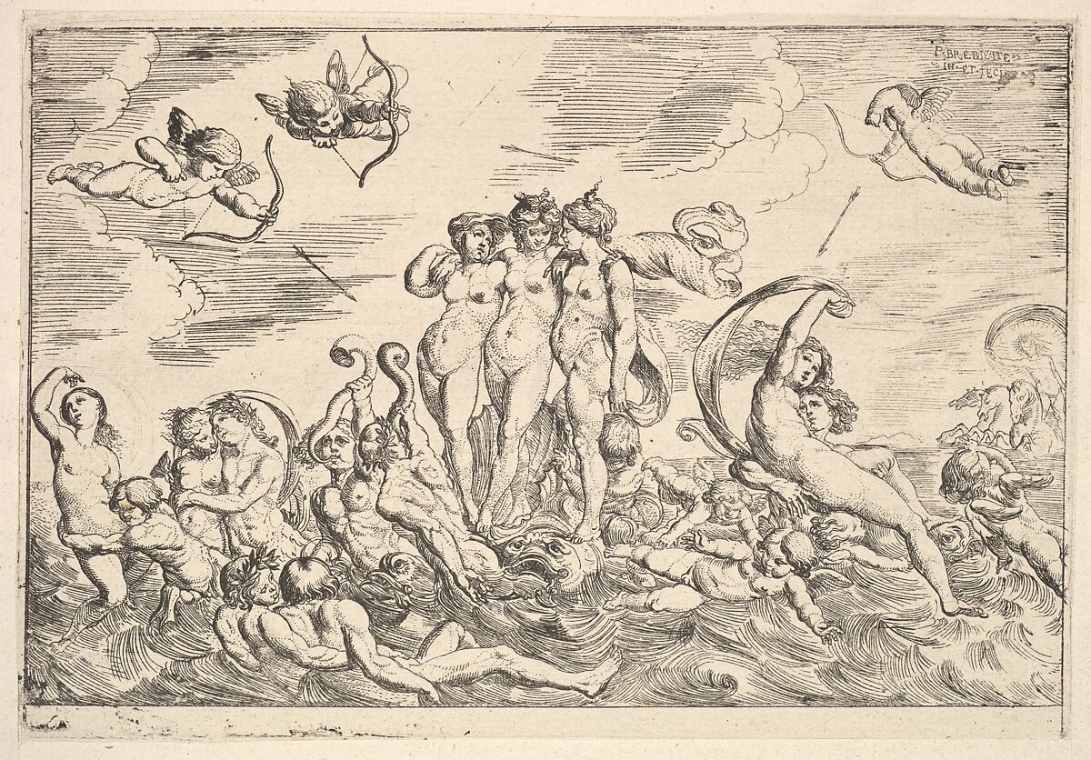 Triumph of Galatea, Pierre Brebiette (French, Mantes-sur-Seine ca. 1598–1642 Paris), Etching 