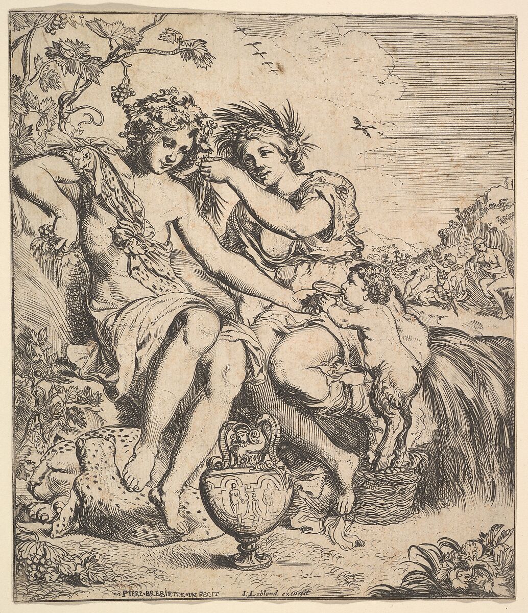 The Alliance of Bacchus and Ceres, Pierre Brebiette (French, Mantes-sur-Seine ca. 1598–1642 Paris), Etching 