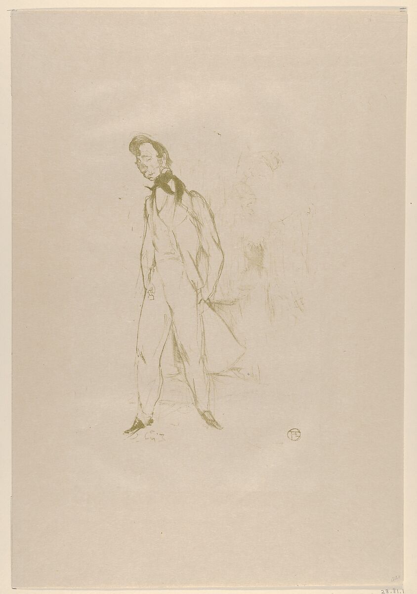 Adolphe (The Sad Young Man), Henri de Toulouse-Lautrec (French, Albi 1864–1901 Saint-André-du-Bois), Crayon lithograph printed in olive green on Japan paper with watermark of Gustave Pellet and Toulouse-Lautrec, from posthumous second edition before 1910; only state 