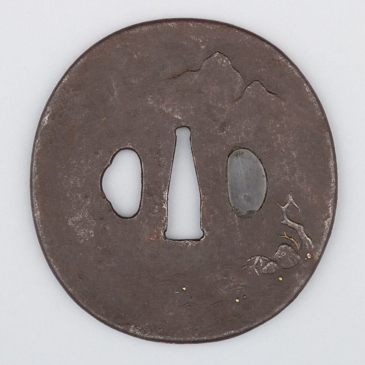 Sword Guard (Tsuba), Iron, copper, gold, silver, copper-gold alloy (shakudō), Japanese