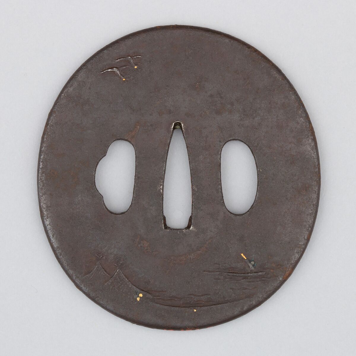 Sword Guard (Tsuba), Iron, gold, silver, Japanese