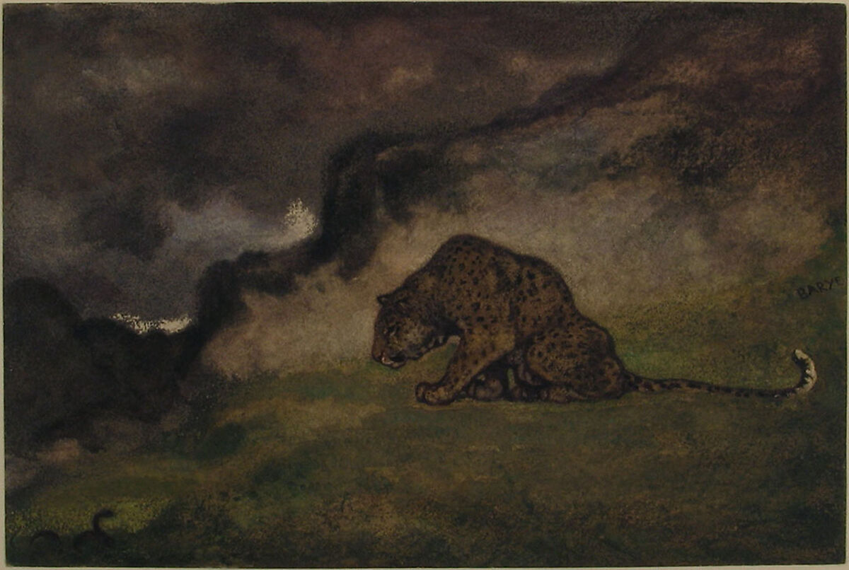 Leopard Watching Serpent, Antoine-Louis Barye (French, Paris 1795–1875 Paris), Watercolor on wove paper