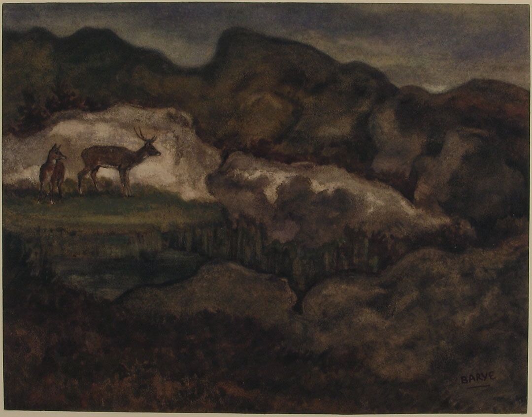 Izards in the Glaciers (Pyrenean Chamois), Antoine-Louis Barye (French, Paris 1795–1875 Paris), Watercolor on wove paper