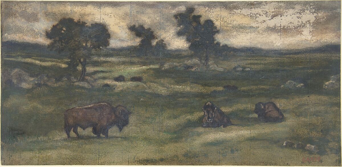 Group of Bison, Antoine-Louis Barye (French, Paris 1795–1875 Paris), Watercolor on laid paper 