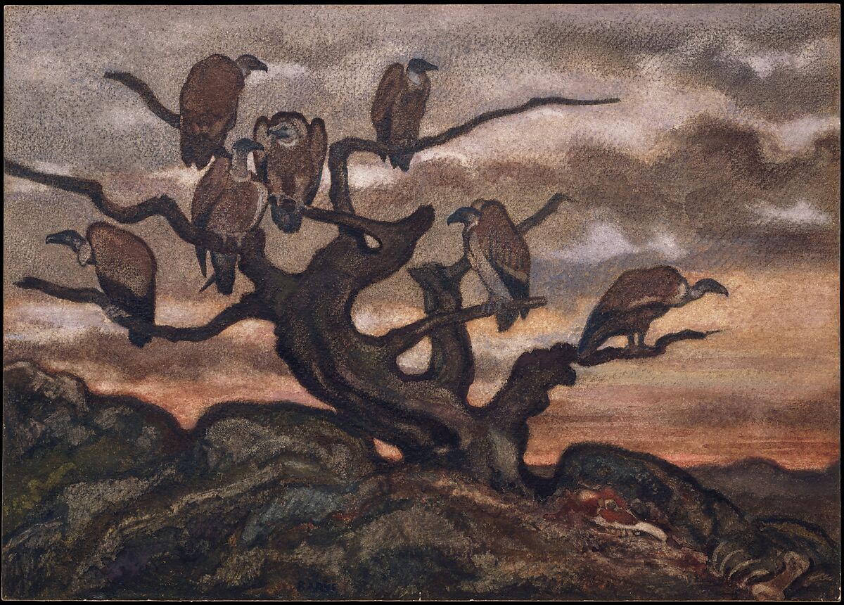 Vultures on a Tree, Antoine-Louis Barye (French, Paris 1795–1875 Paris), Watercolor on wove paper