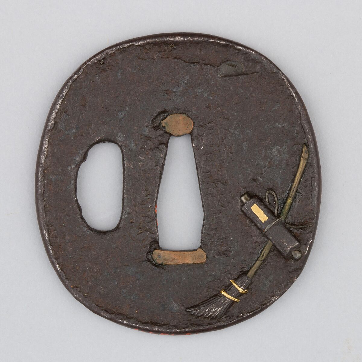 Sword Guard (Tsuba), Iron, copper, gold, copper-silver alloy (shibuichi), Japanese