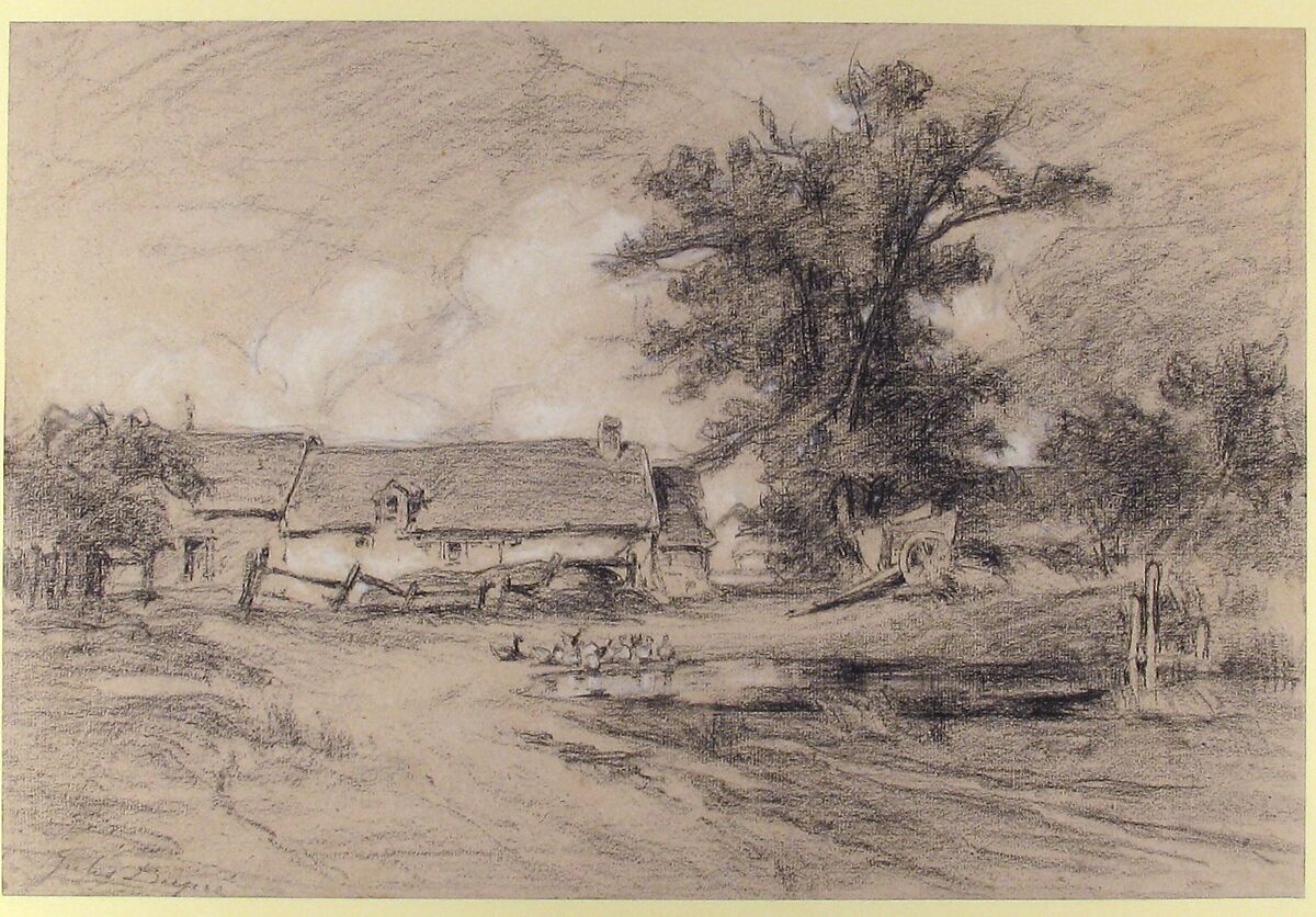 Farmyard with Ducks, Jules Dupré (French, Nantes 1811–1889 L'Isle-Adam), Charcoal and white chalk