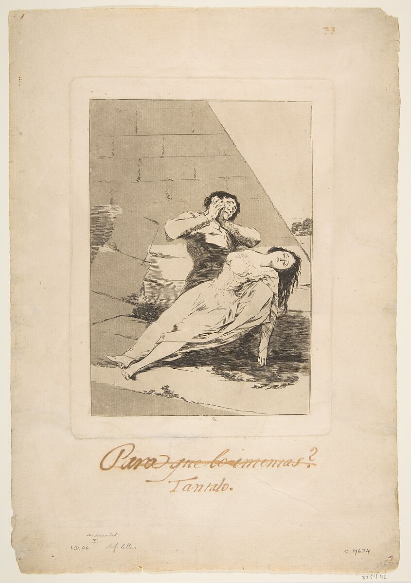 Plate 9 from 'Los Caprichos': Tantalus (Tantalo.), Goya (Francisco de Goya y Lucientes) (Spanish, Fuendetodos 1746–1828 Bordeaux), Etching, burnished aquatint 