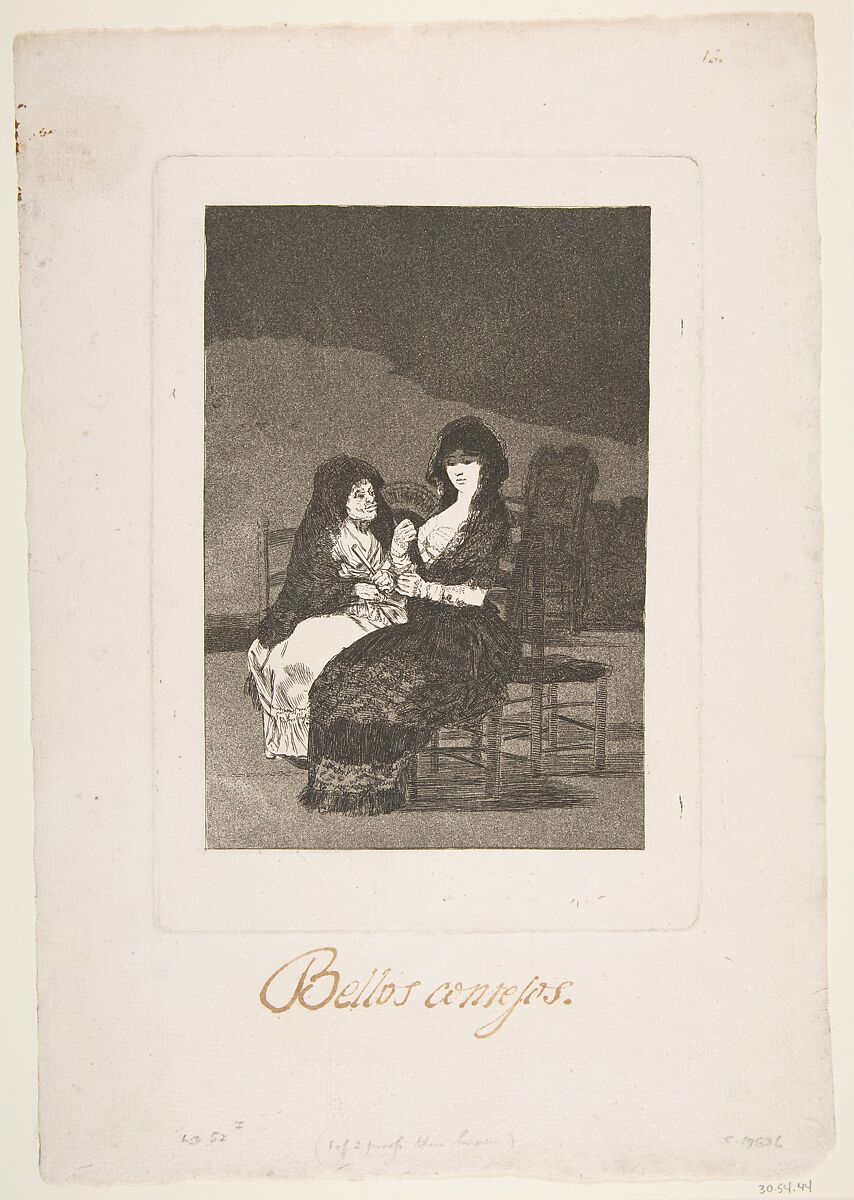 Plate 15 from 'Los Caprichos': Pretty Advice (Bellos consejos), Goya (Francisco de Goya y Lucientes) (Spanish, Fuendetodos 1746–1828 Bordeaux), Etching, aquatint, burin, touches of pen and ink 