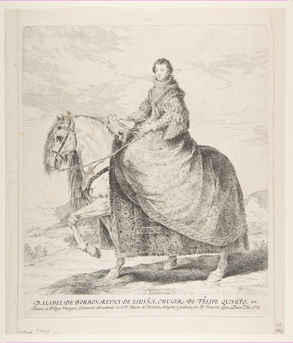 Isabel de Bourbon on horseback, after Velázquez, Goya (Francisco de Goya y Lucientes) (Spanish, Fuendetodos 1746–1828 Bordeaux), Etching and drypoint 