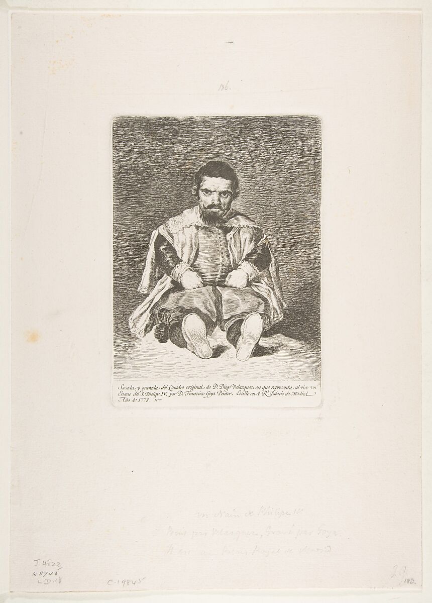 Portrait of the court dwarf known as el Primo, after Velázquez, Goya (Francisco de Goya y Lucientes) (Spanish, Fuendetodos 1746–1828 Bordeaux), Etching