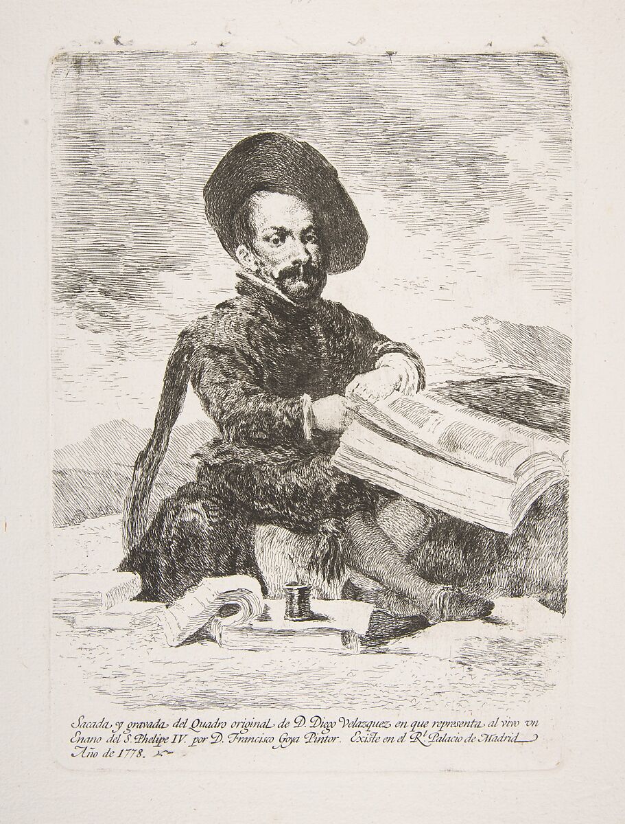 Portrait of the court dwarf El Primo, after Velázquez, Goya (Francisco de Goya y Lucientes) (Spanish, Fuendetodos 1746–1828 Bordeaux), Etching 