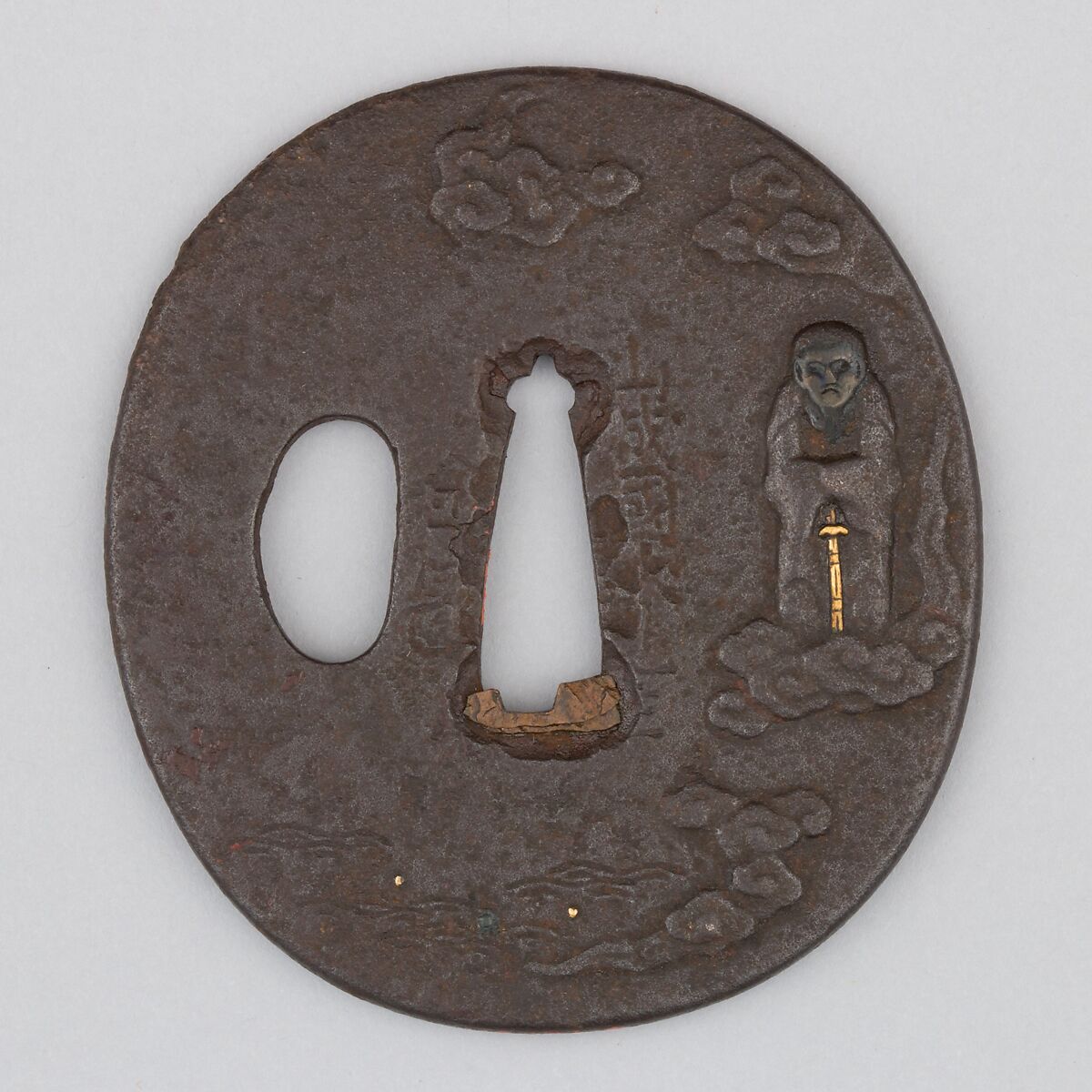 Sword Guard (Tsuba), Iron, copper, gold, copper-silver alloy (shibuichi), Japanese