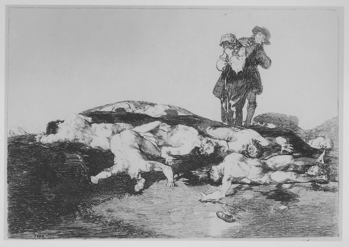 Plate18 from "The Disasters of War" (Los Desastres de la Guerra): 'Bury them and keep quiet' (Enterrar y callar), Goya (Francisco de Goya y Lucientes) (Spanish, Fuendetodos 1746–1828 Bordeaux), Etching, drypoint, burin (working proof)