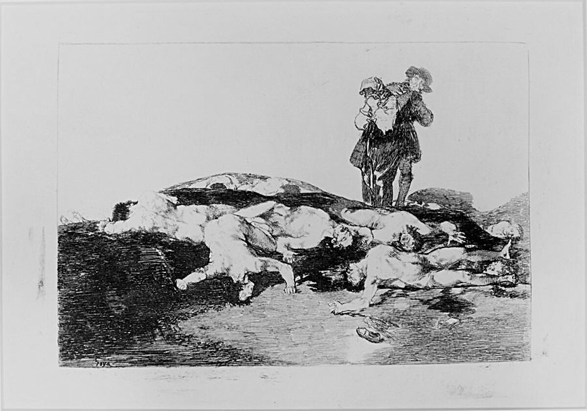Plate18 from "The Disasters of War" (Los Desastres de la Guerra): 'Bury them and keep quiet' (Enterrar y callar), Goya (Francisco de Goya y Lucientes) (Spanish, Fuendetodos 1746–1828 Bordeaux), Etching, drypoint, burin (working proof)