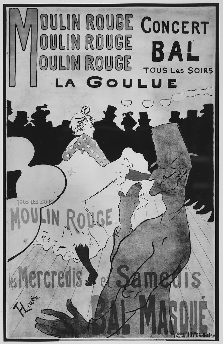 Moulin Rouge: La Goulue, Henri de Toulouse-Lautrec (French, Albi 1864–1901 Saint-André-du-Bois), Lithograph printed in four colors; three sheets of wove paper
