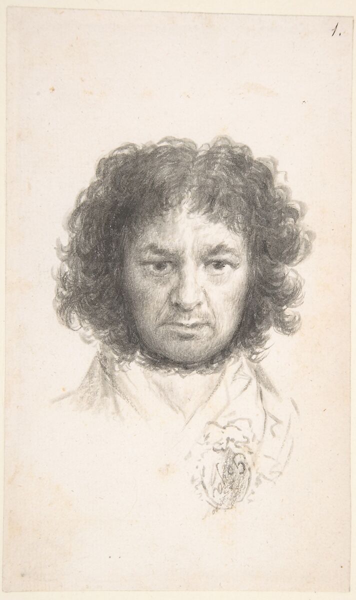 Self-portrait, Goya (Francisco de Goya y Lucientes) (Spanish, Fuendetodos 1746–1828 Bordeaux), Brush and point of brush, carbon black ink, on laid paper 