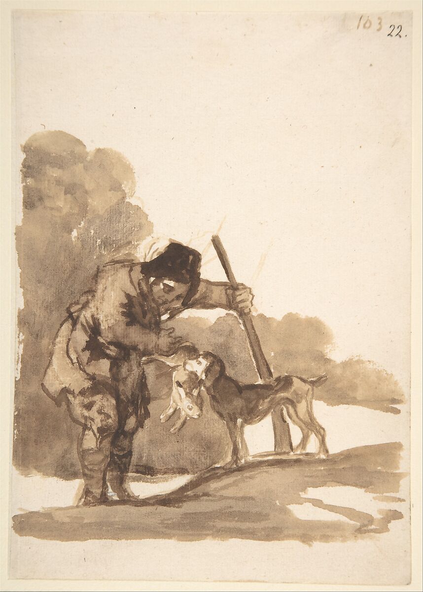 Rabbit hunter with a Retriever; folio 103 from the "Images of Spain" Album (F), Goya (Francisco de Goya y Lucientes) (Spanish, Fuendetodos 1746–1828 Bordeaux), Brush and brown wash