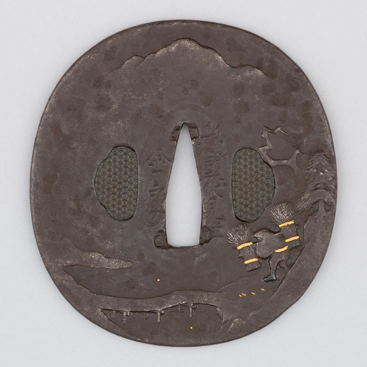 Sword Guard (Tsuba), Iron, gold, silver, Japanese 