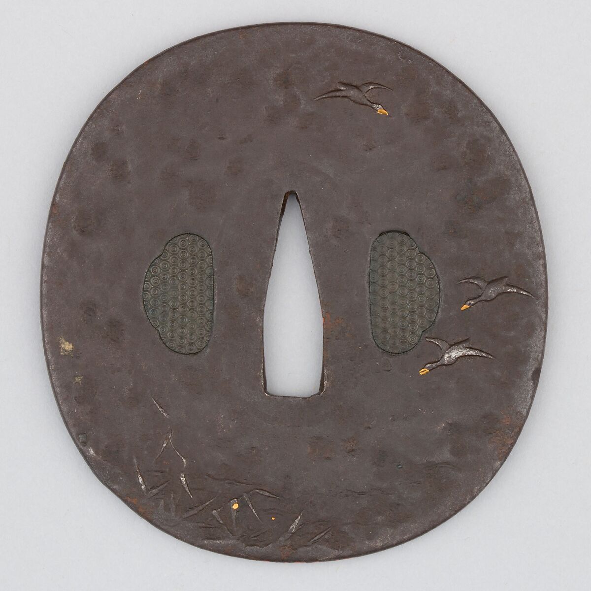 Sword Guard (Tsuba), Iron, gold, silver, Japanese