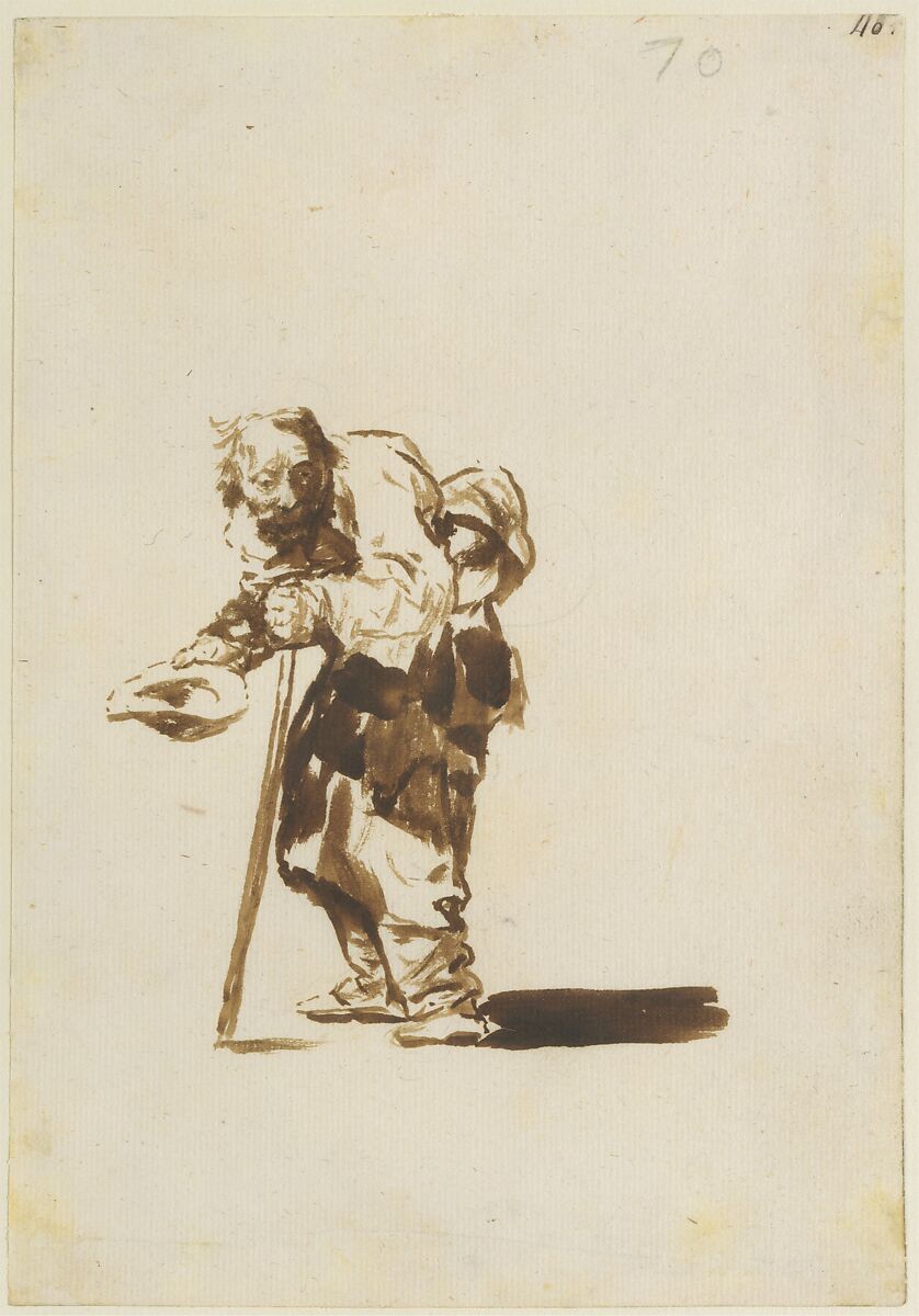 Beggar with a staff in his left hand; folio 70 from the "Images of Spain" Album (F), Goya (Francisco de Goya y Lucientes) (Spanish, Fuendetodos 1746–1828 Bordeaux), Brush and brown wash