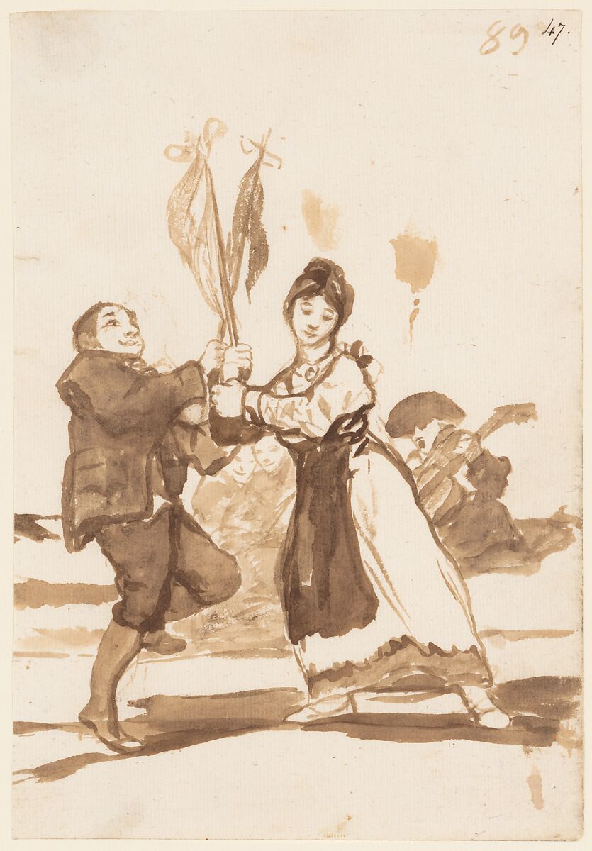 A country dance; page 89 from the "Images of Spain" Album (F), Goya (Francisco de Goya y Lucientes) (Spanish, Fuendetodos 1746–1828 Bordeaux), Brush, brown ink washes, traces of black chalk