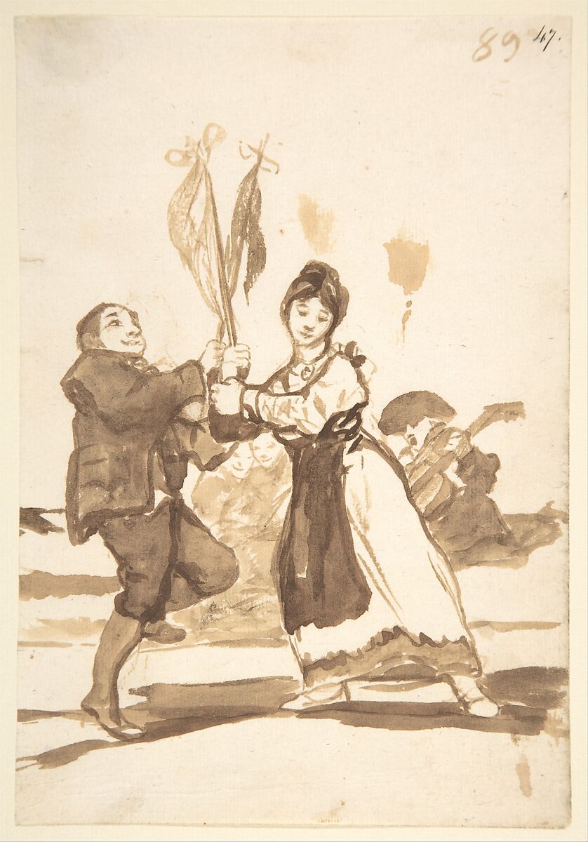 A country dance; page 89 from the "Images of Spain" Album (F), Goya (Francisco de Goya y Lucientes) (Spanish, Fuendetodos 1746–1828 Bordeaux), Brush, brown ink washes, traces of black chalk, on laid paper 