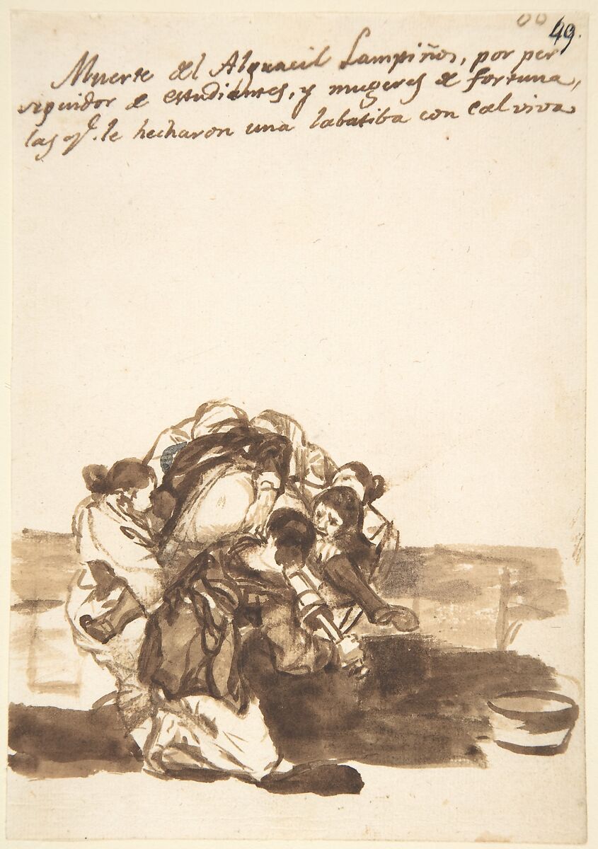 Revenge on Constable Lampiños; page 86 from the "Images of Spain" Album (F), Goya (Francisco de Goya y Lucientes) (Spanish, Fuendetodos 1746–1828 Bordeaux), Brush, brown ink washes, touches of gray ink on laid paper 