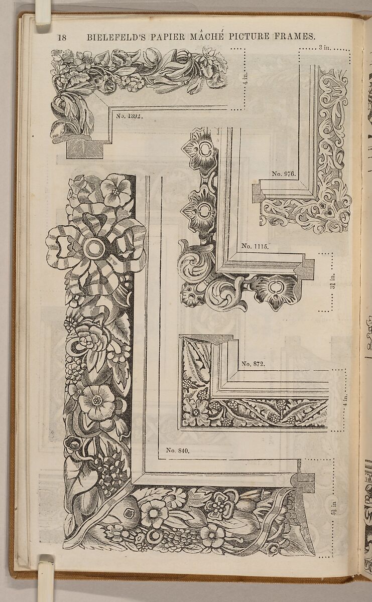 Illustrated Tariff of the Improved Papier-Mâché Picture Frames, also, Enriched Mouldings, made by machinery in twelve feet lengths, without join, Written and published by Charles Frederick Bielefeld (British, active 1836–50), Illustrations: wood engraving, lithographs