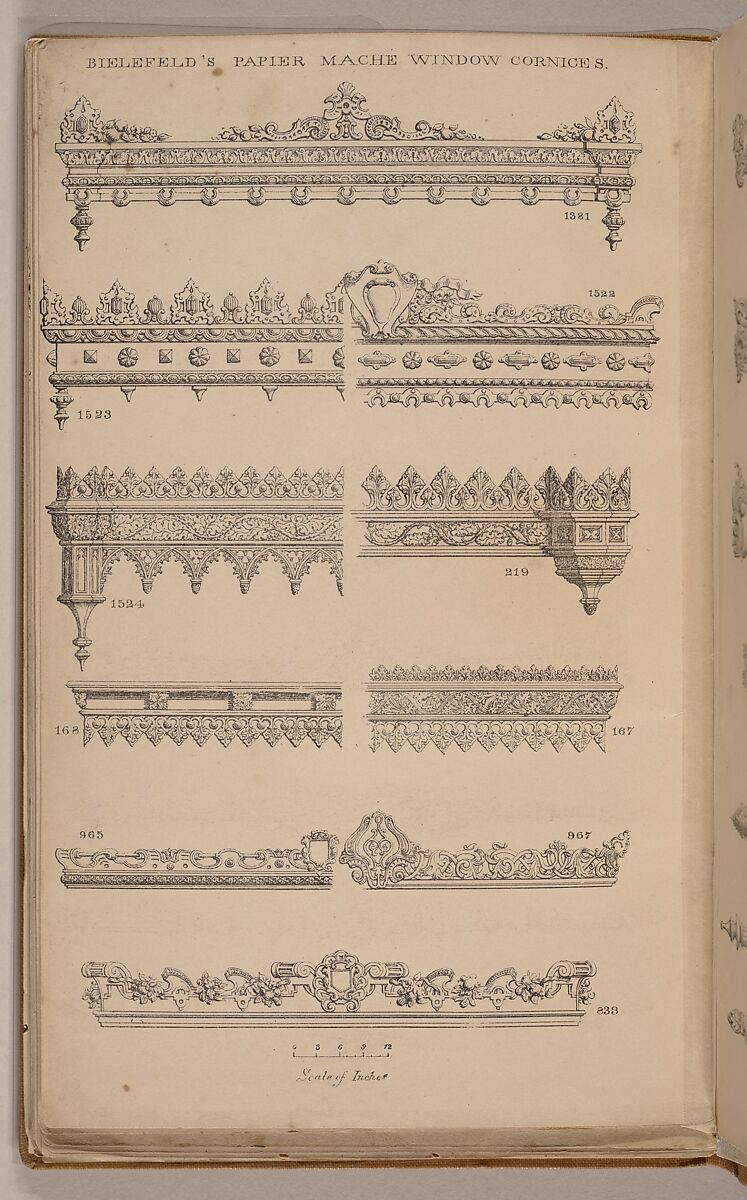 Illustrated Tariff of the Improved Papier-Mâché Picture Frames, also, Enriched Mouldings, made by machinery in twelve feet lengths, without join, Written and published by Charles Frederick Bielefeld (British, active 1836–50), Illustrations: wood engraving, lithographs