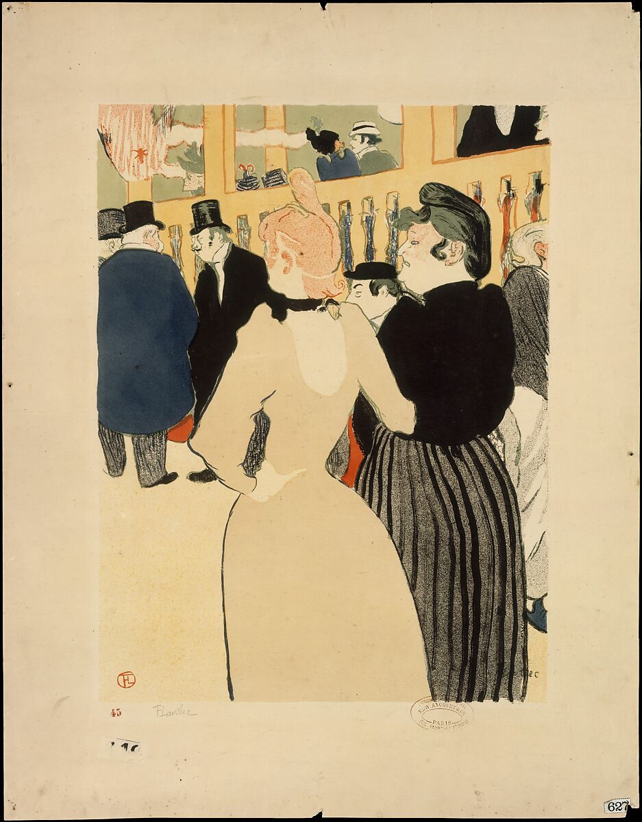 At the Moulin Rouge: La Goulue and Her Sister, Henri de Toulouse-Lautrec (French, Albi 1864–1901 Saint-André-du-Bois), Lithograph printed in six colors on wove paper; second state of two
