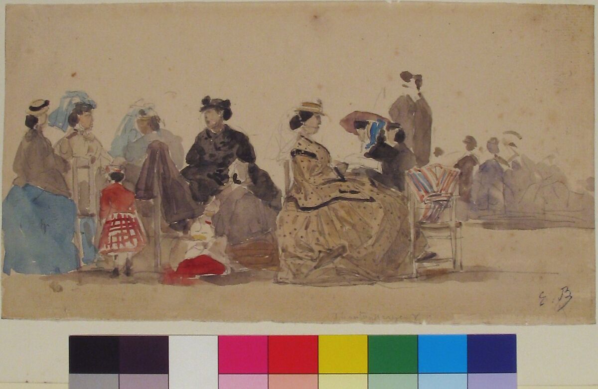 On the Beach, Eugène Boudin (French, Honfleur 1824–1898 Deauville), Graphite and watercolor