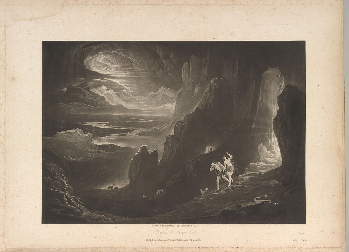 The Paradise Lost of John Milton with Illustrations by John Martin, Plates designed and engraved by John Martin (British, Haydon Bridge, Northumberland 1789–1854 Douglas, Isle of Man), Illustrations: mezzotint 