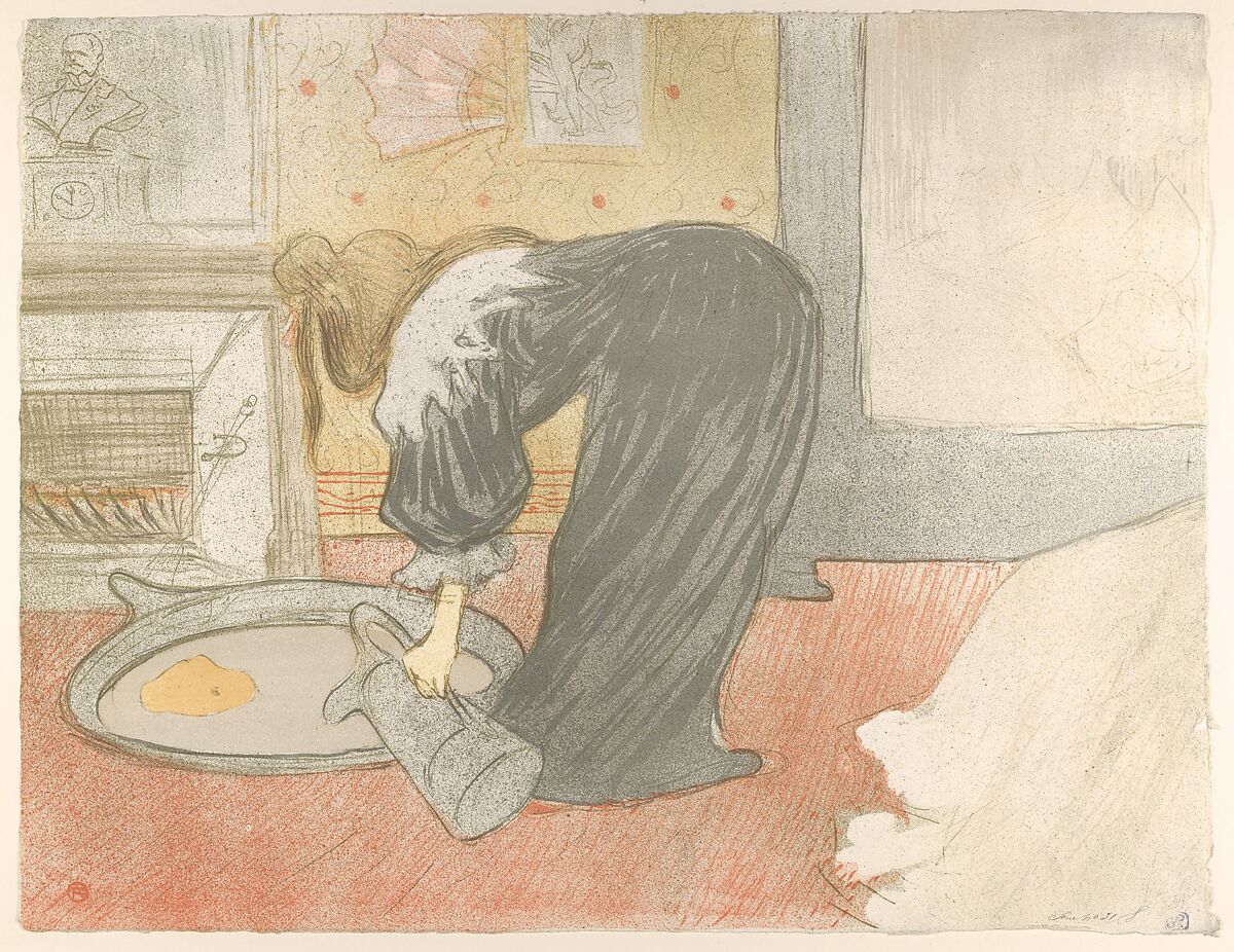Filling a Tub, from "Elles", Henri de Toulouse-Lautrec (French, Albi 1864–1901 Saint-André-du-Bois), Crayon, brush and spatter lithograph printed in five colors on wove paper 