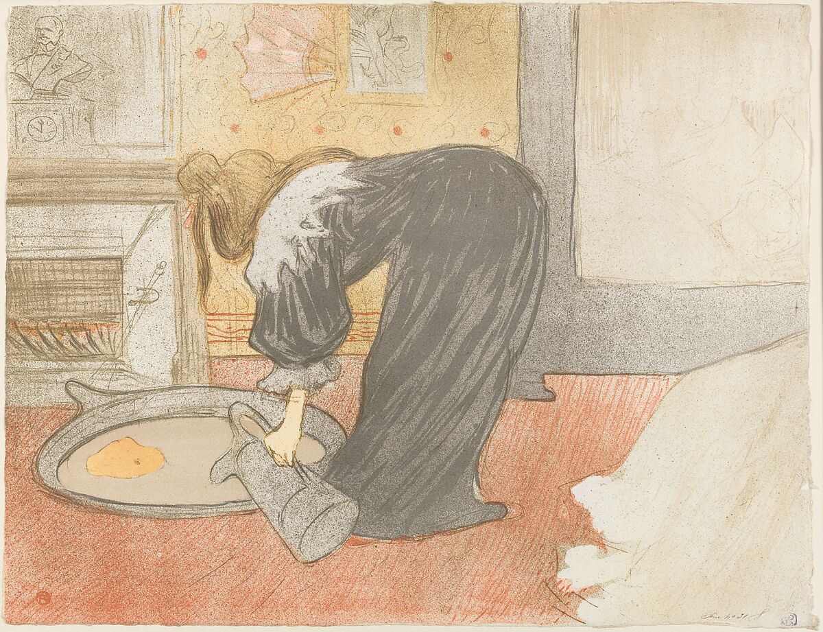Filling a Tub, from "Elles", Henri de Toulouse-Lautrec (French, Albi 1864–1901 Saint-André-du-Bois), Crayon, brush and spatter lithograph printed in five colors on wove paper