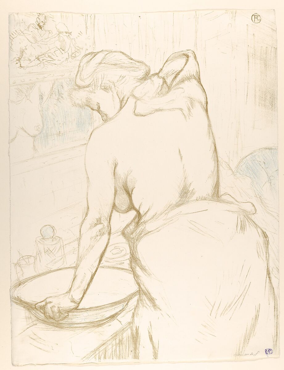 Washing, from "Elles", Henri de Toulouse-Lautrec (French, Albi 1864–1901 Saint-André-du-Bois), Crayon lithograph, printed in olive-brown and blue on wove paper 