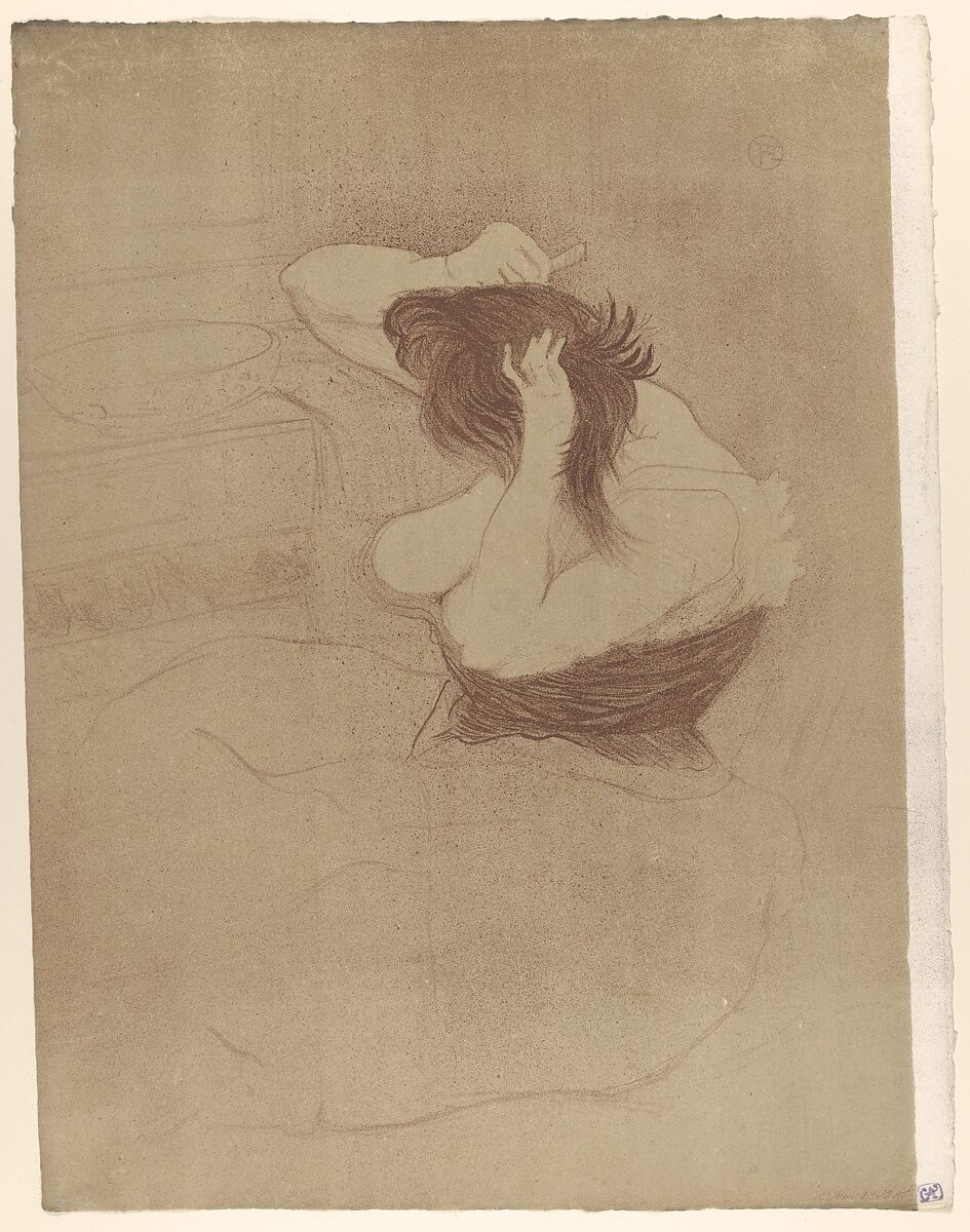 Combing Hair, from "Elles", Henri de Toulouse-Lautrec (French, Albi 1864–1901 Saint-André-du-Bois), Crayon, brush and spatter lithograph printed in two colors on wove paper 