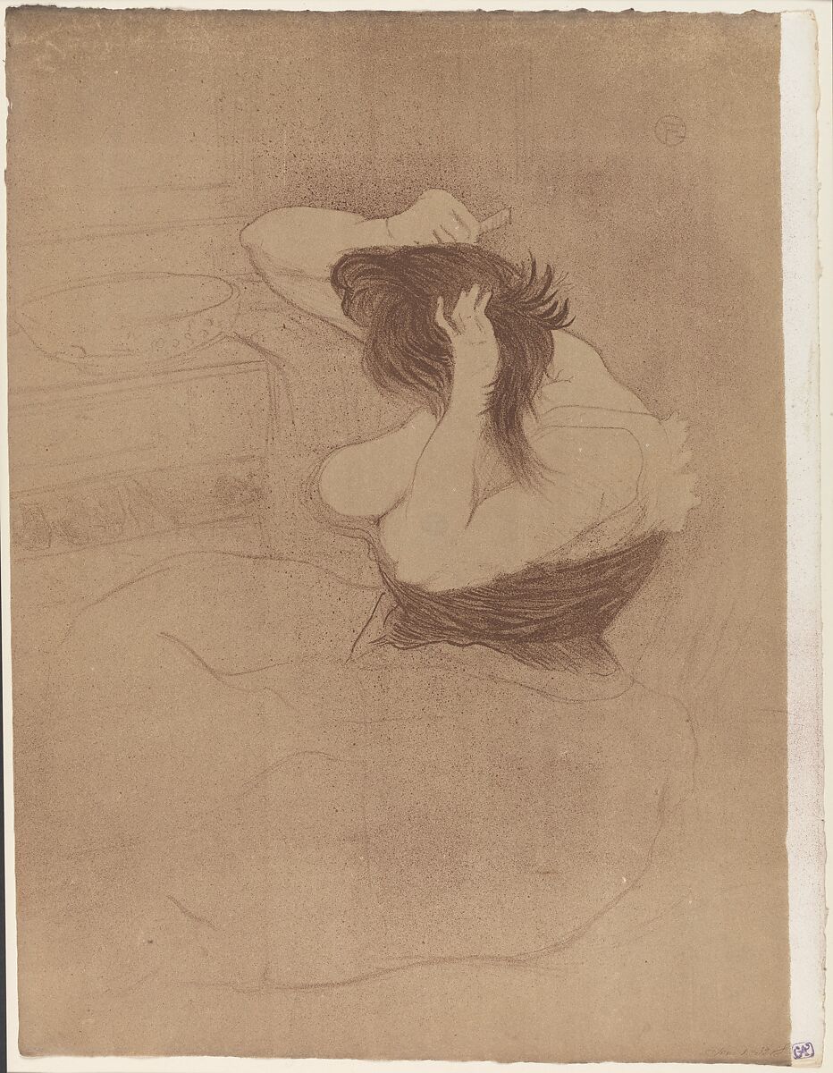Combing Hair, from "Elles", Henri de Toulouse-Lautrec (French, Albi 1864–1901 Saint-André-du-Bois), Crayon, brush and spatter lithograph printed in two colors on wove paper