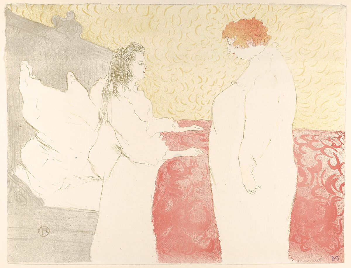 Getting Up, from "Elles", Henri de Toulouse-Lautrec (French, Albi 1864–1901 Saint-André-du-Bois), Crayon, brush and spatter lithograph with scraper printed in four colors on wove paper 