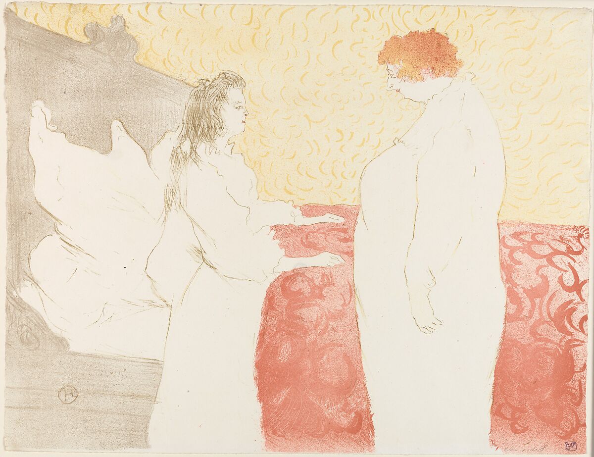 Getting Up, from "Elles", Henri de Toulouse-Lautrec (French, Albi 1864–1901 Saint-André-du-Bois), Crayon, brush and spatter lithograph with scraper printed in four colors on wove paper