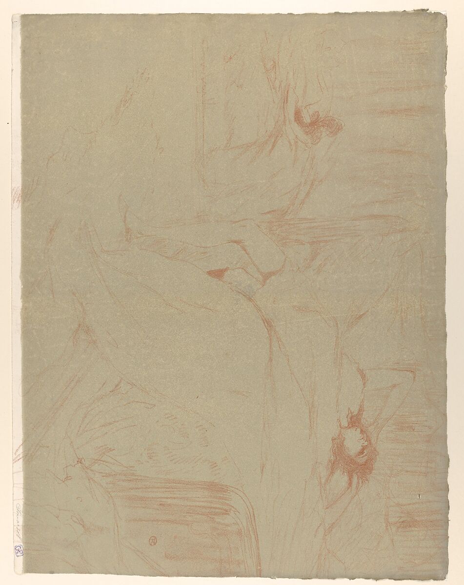 Collapsed on the Bed, from "Elles", Henri de Toulouse-Lautrec (French, Albi 1864–1901 Saint-André-du-Bois), Crayon lithograph printed in two colors on wove paper