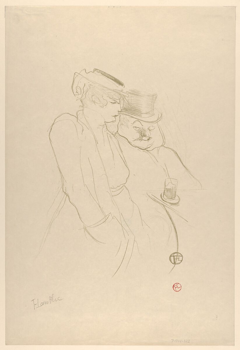 In Their Forties, Henri de Toulouse-Lautrec (French, Albi 1864–1901 Saint-André-du-Bois), Crayon lithograph printed in olive green on imitation japan paper; only state 