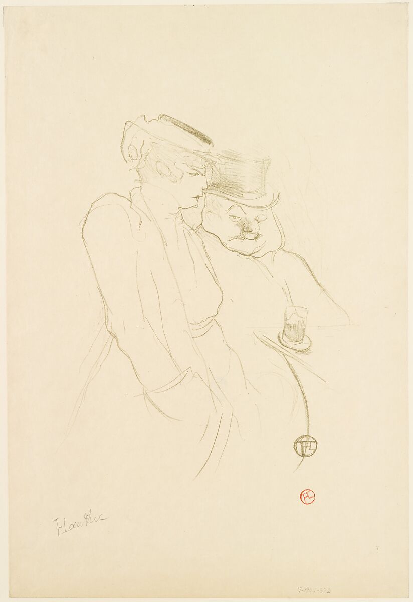 In Their Forties, Henri de Toulouse-Lautrec (French, Albi 1864–1901 Saint-André-du-Bois), Crayon lithograph printed in olive green on imitation japan paper; only state