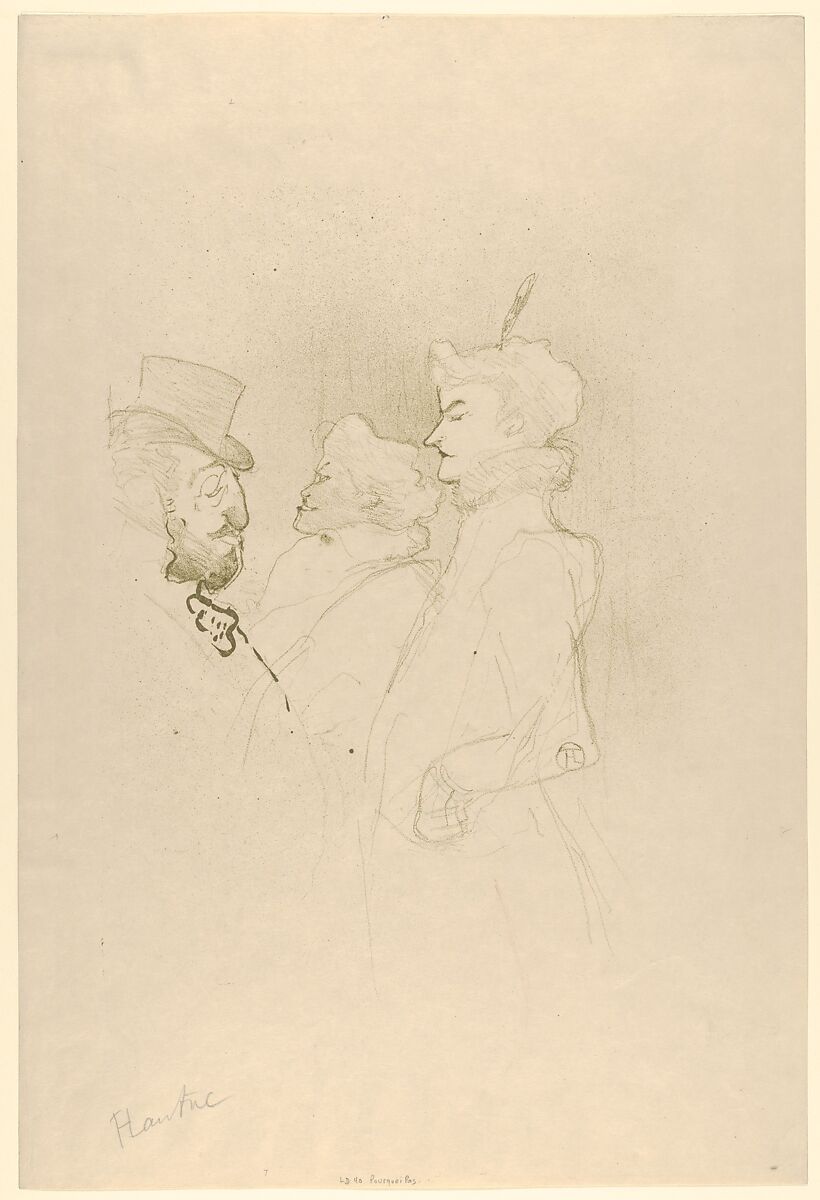 Why Not? . . . Once is Not to Make a Habit of It, Henri de Toulouse-Lautrec (French, Albi 1864–1901 Saint-André-du-Bois), Crayon, brush, and spatter lithograph printed in olive green on wove paper; only state 