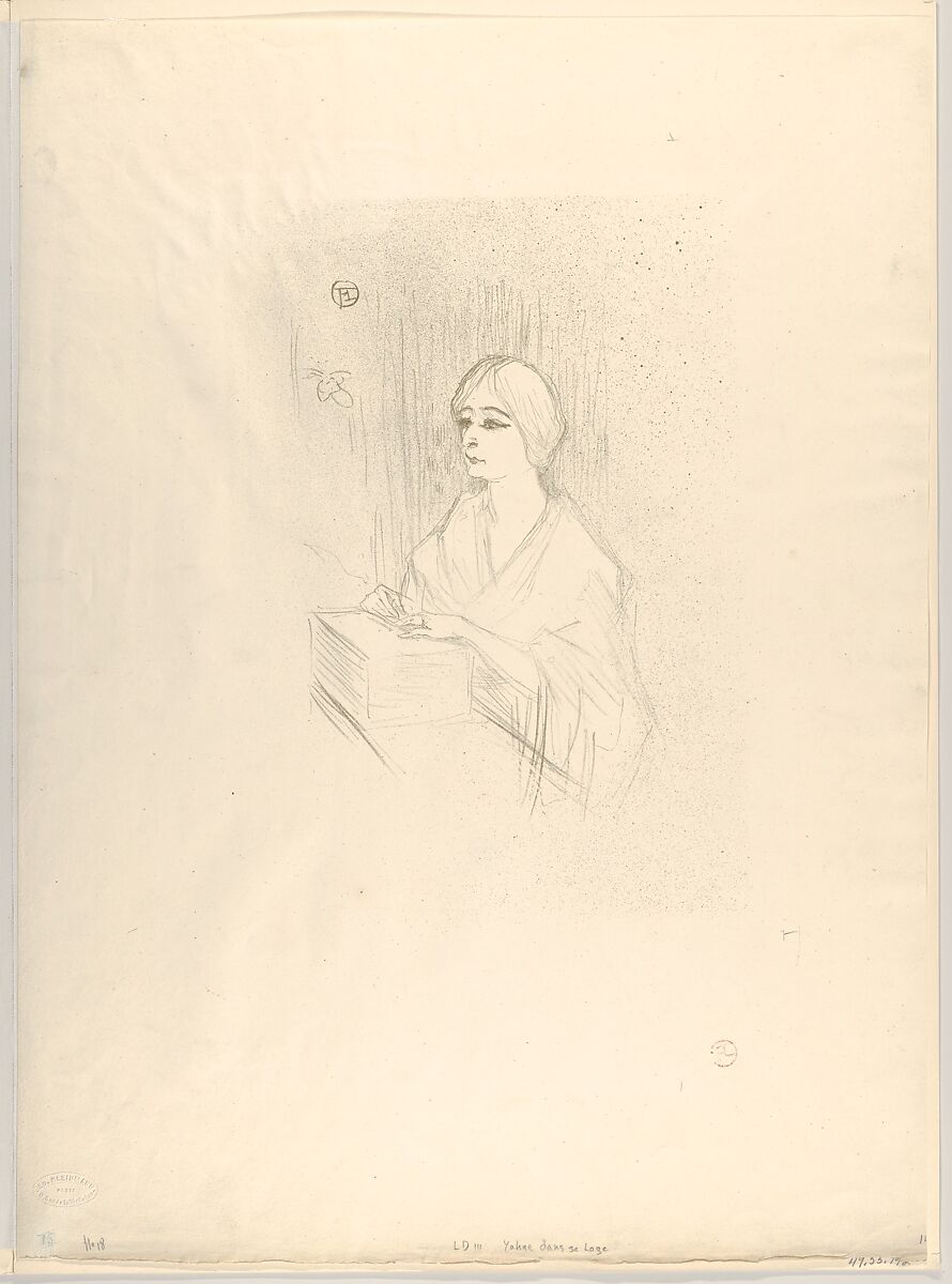 Léonie Yahne in her dressing room, in L'Age Difficile, Henri de Toulouse-Lautrec (French, Albi 1864–1901 Saint-André-du-Bois), Crayon and spatter lithograph with scraper printed in olive green on wove paper; only state 