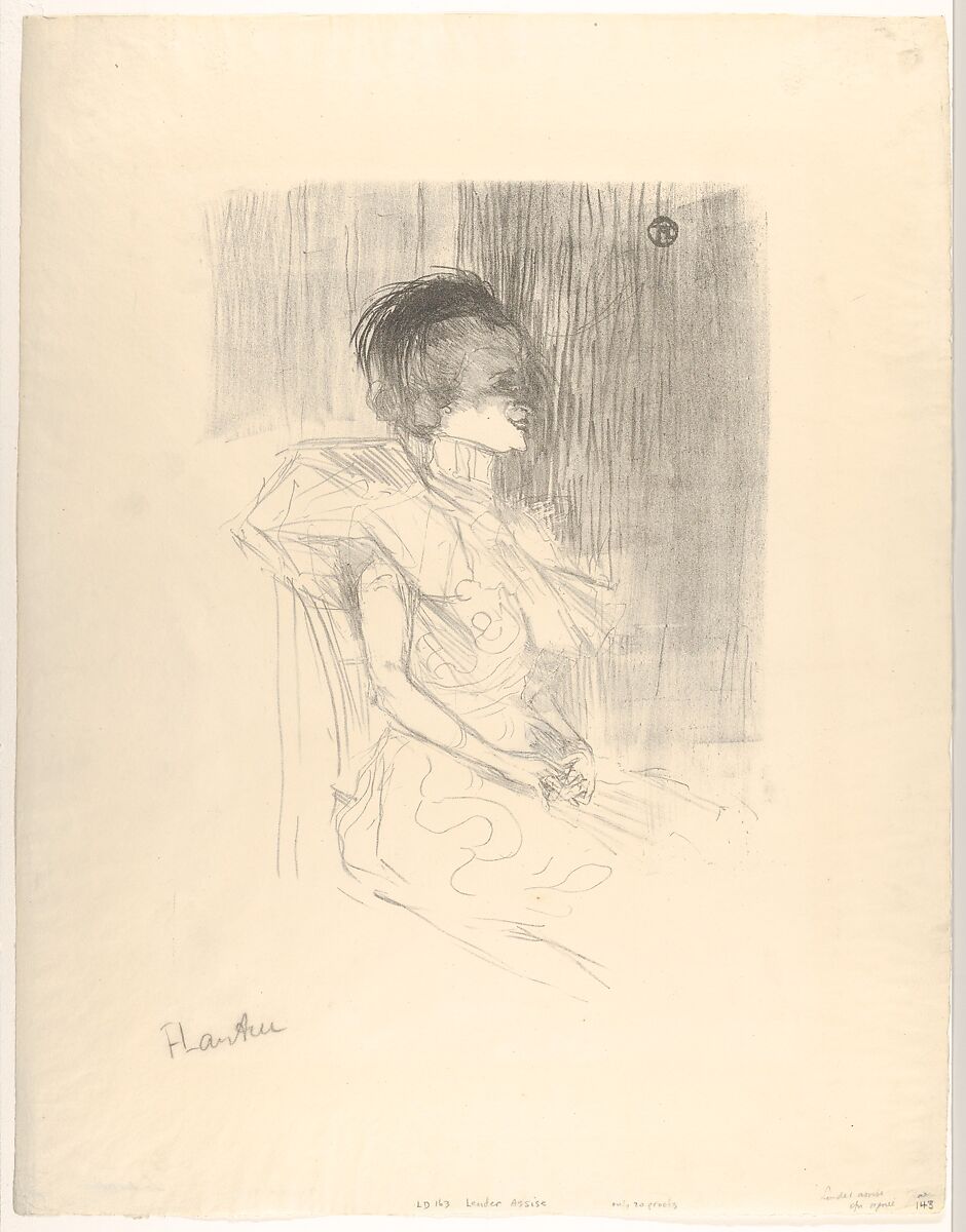 Marcelle Lender Seated, Henri de Toulouse-Lautrec (French, Albi 1864–1901 Saint-André-du-Bois), Crayon lithograph with scraper printed in gray-black on wove paper; only state 