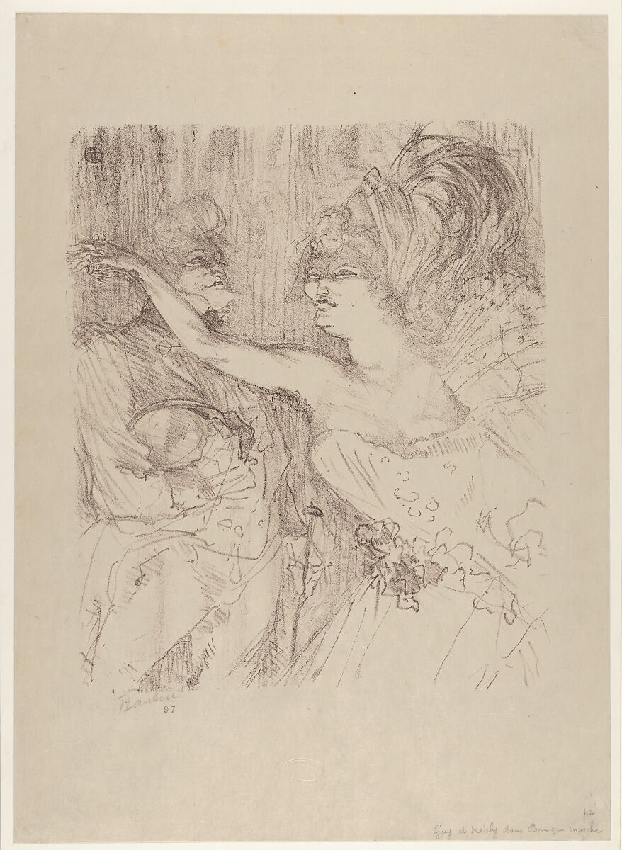 Guy and Mealy, in Paris Qui Marche, Henri de Toulouse-Lautrec (French, Albi 1864–1901 Saint-André-du-Bois), Crayon lithograph printed in dark violet on japan paper 