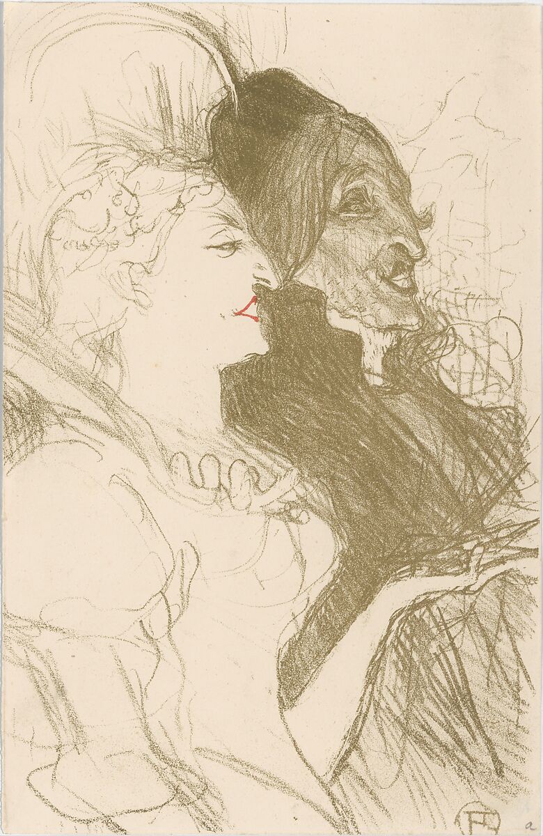 Carnival, Henri de Toulouse-Lautrec (French, Albi 1864–1901 Saint-André-du-Bois), Crayon and brush lithograph with scraper printed in olive green and red on wove paper trimmed at plate mark; third state of three 